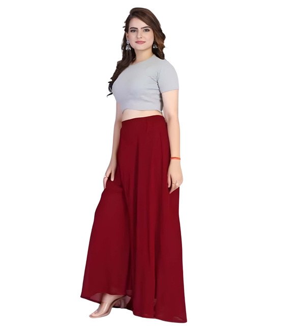 Georgette Solid High Rise Wide Leg Flared Palazzo with Elastic Waist (Maroon) - Image 2