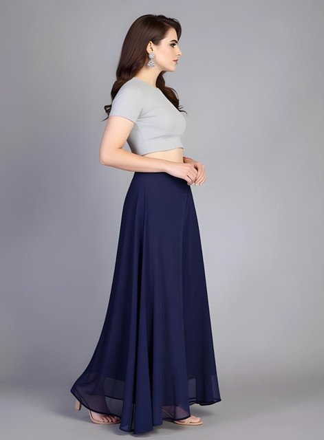 Georgette Solid High Rise Wide Leg Flared Palazzo with Elastic Waist (Navy Blue) - Image 4
