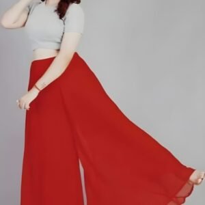Georgette Solid High Rise Wide Leg Flared Palazzo with Elastic Waist (Red)