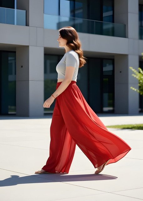 Georgette Solid High Rise Wide Leg Flared Palazzo with Elastic Waist (Red) - Image 4