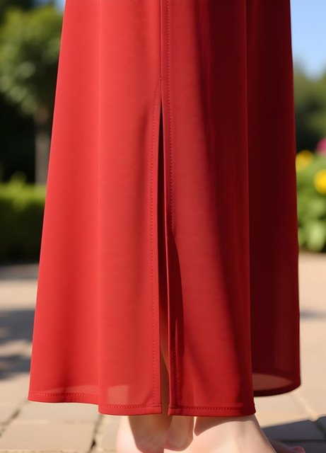Georgette Solid High Rise Wide Leg Flared Palazzo with Elastic Waist (Red) - Image 5