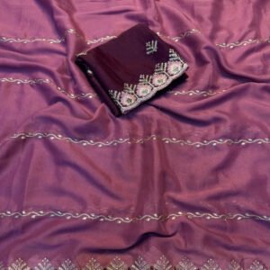 Georgette Embroidered Saree With Unstitched Blouse 5.5Mtr (Pink)