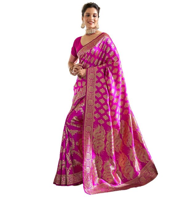 Jacquard Printed Saree With Unstitched Blouse 5.5Mtr (Pink) - Image 2