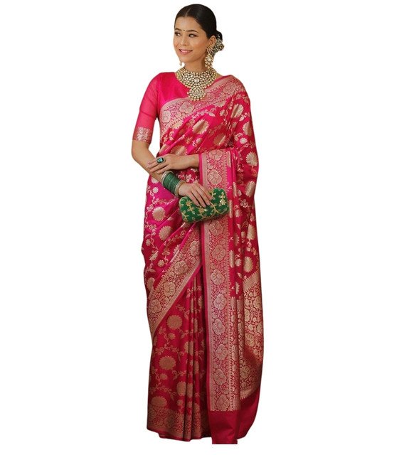 Jacquard Printed Saree With Unstitched Blouse 5.5Mtr (Pink) - Image 2