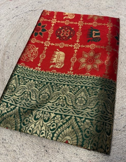 Jacquard Printed Saree With Unstitched Blouse 5.5Mtr (Red)