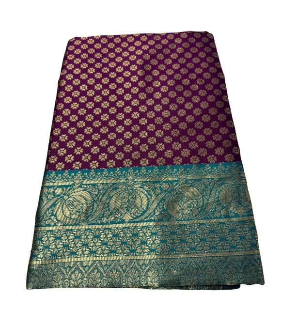 Jacquard Printed Saree With Unstitched Blouse 5.5Mtr (Purple) - Image 2