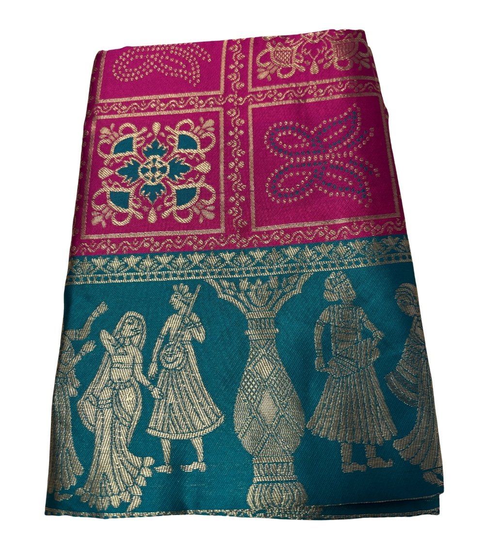 Jacquard Printed Saree With Unstitched Blouse 5.5Mtr (Magenta) - Image 2