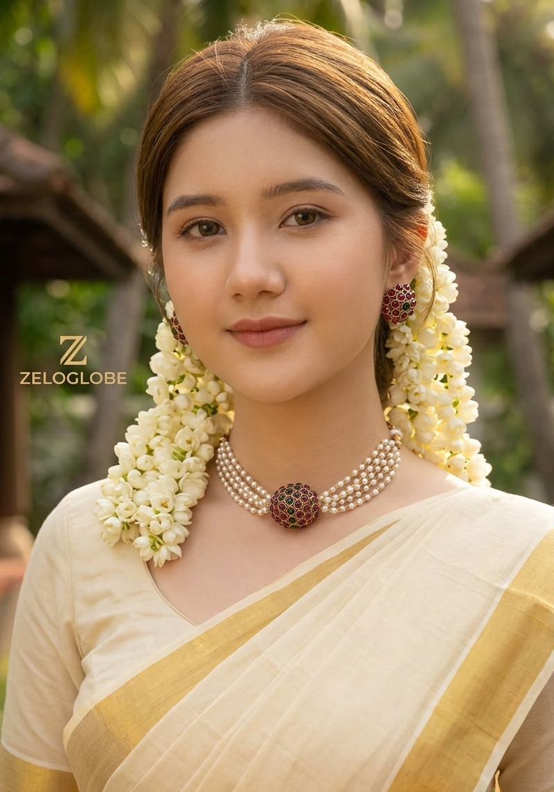 Kemp Stone Temple Choker Necklace & Earrings Set - Matte Gold Finish - Image 7