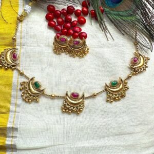 Antique Gold Moon-Shaped Necklace & Earring Set