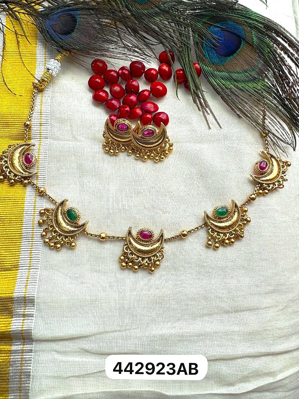 Antique Gold Moon-Shaped Necklace & Earring Set