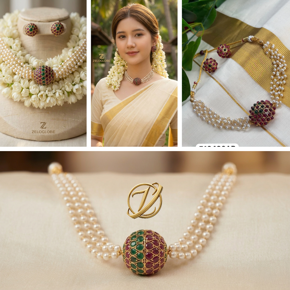 Kemp Stone Temple Choker Necklace & Earrings Set - Matte Gold Finish - Image 2