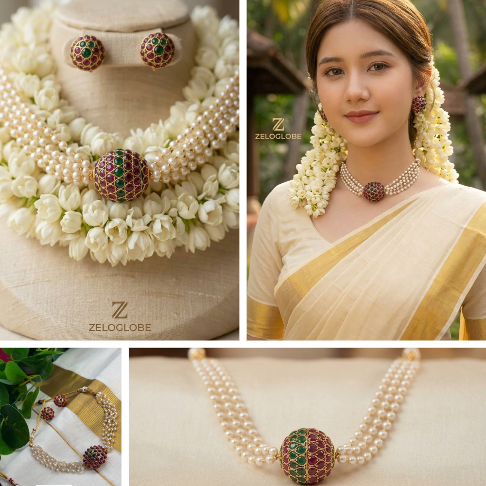 Kemp Stone Temple Choker Necklace & Earrings Set - Matte Gold Finish - Image 3