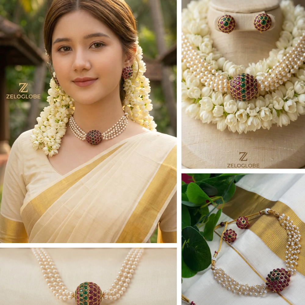 Kemp Stone Temple Choker Necklace & Earrings Set - Matte Gold Finish - Image 4