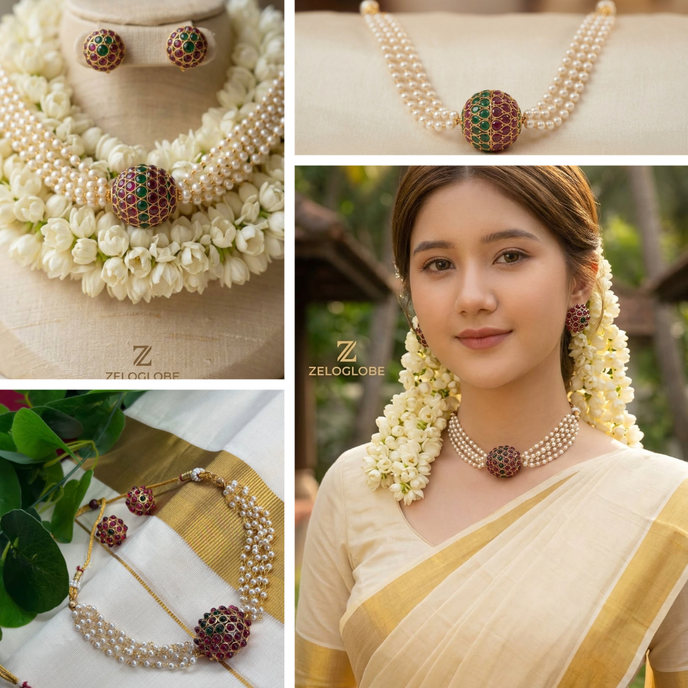 Kemp Stone Temple Choker Necklace & Earrings Set - Matte Gold Finish - Image 5